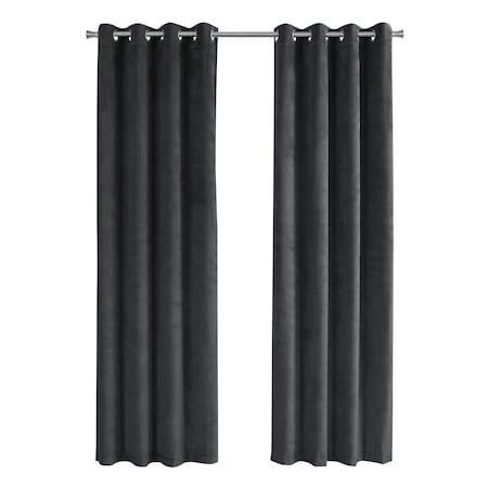 Monarch Specialties Curtain Panel Set, 54"W X 95"L, Grommet, Living Room, Bedroom, Kitchen, Velvet, Grey, PK2 I 9824